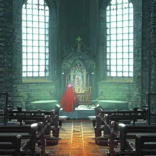 Image similar to goth woman standing in a church, color page, tankoban, 4 k, tone mapping, akihiko yoshida, james jean andrei riabovitchev marc simonetti, yoshitaka amano, long hair, curly, h. hydrochaeri