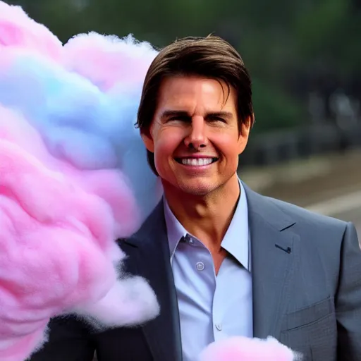 Prompt: tom cruise has cotton candy, 4k realistic photo