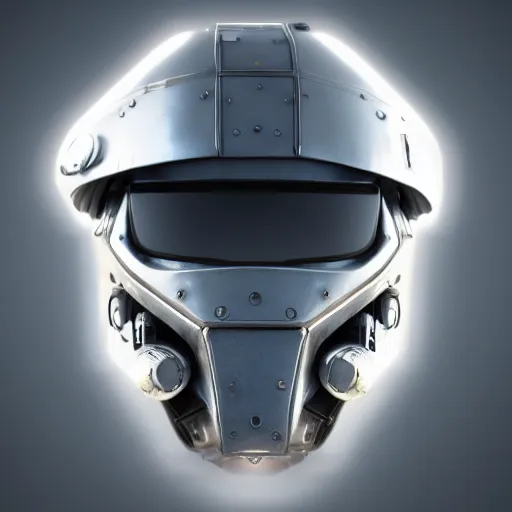 Image similar to cyberpunk helmet looking straight by Vitaly Bulgarov, octane render, high details, sticker, front view