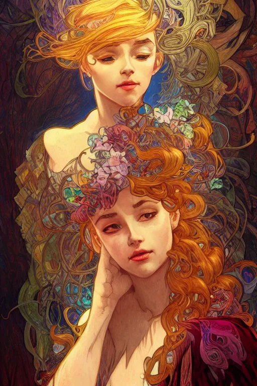 Image similar to portrait of a brooding person, ambient lighting, 4k, josephine wall, alphonse mucha, lois van baarle, ilya kuvshinov, rossdraws, artstation