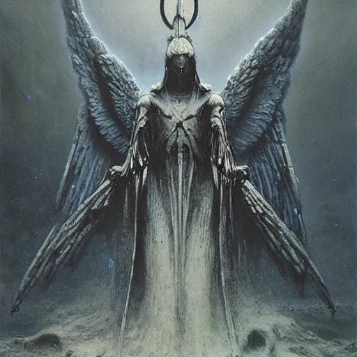 Image similar to archangel judgement, by beksinski, wayne barlowe, ruan jia, adrian smith fantasy art