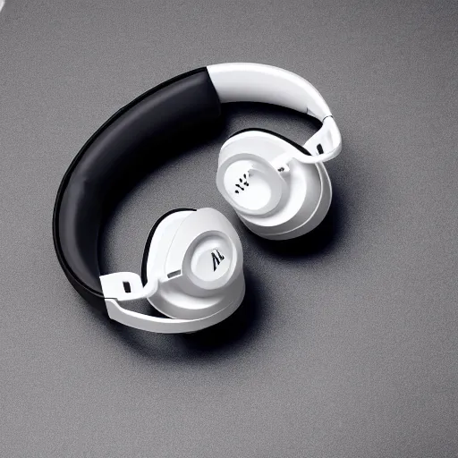 Image similar to product photoshoot of clean modern hand crafted aipods pro max beats headphones colot metal white silver with black leather padding well design ultrareallistic detailed high quality 8 k photorealistic ultra realistic