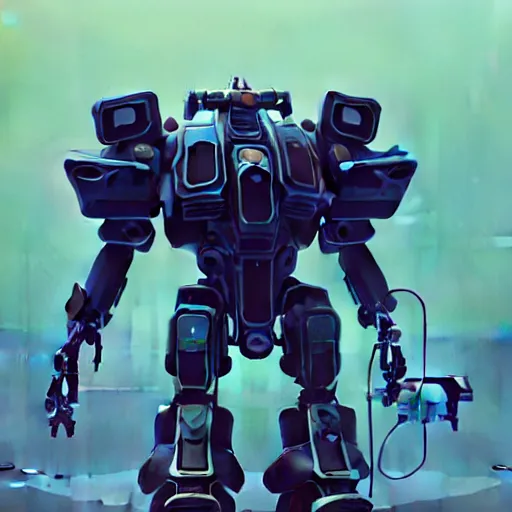 Prompt: detailed painting of a gouf mecha leaking liquid metal wearing scifi exoskeleton armed with many scifi weapons by sergey kolesov, beeple, nekro, pascal blanche, rhads. in style of colorful comic noir illustration, symmetry, sci fi, hyper detailed. octane render. realistic. trending on artstation
