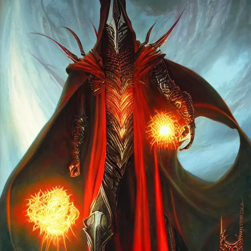Image similar to majestic fiery Sauron the shadow Necromancer wizard by Mark Brooks, Donato Giancola, Victor Nizovtsev, Scarlett Hooft, Graafland, Chris Moore
