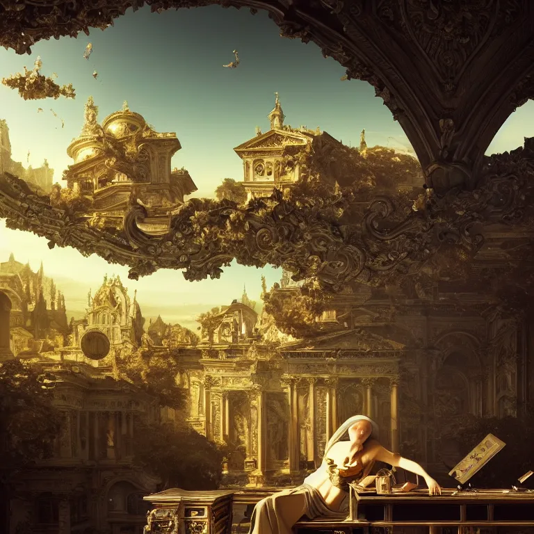 Image similar to motherboard, chip circuit, computer, dream - like atmosphere, baroque landscape painting, perfect composition, beautiful detailed intricate insanely detailed octane render trending on artstation, 8 k artistic photography, photorealistic, soft natural volumetric cinematic perfect light, chiaroscuro, award - winning photograph, masterpiece, raphael, caravaggio, greg rutkowski, beeple