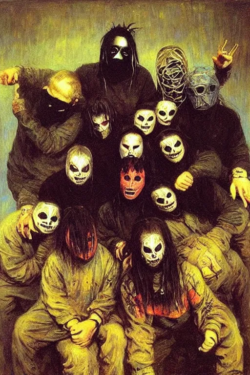 Prompt: slipknot band, painting by ilya repin