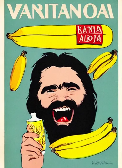 Image similar to vintage toothpaste advertisement depicting charles manson slipping on a banana peel