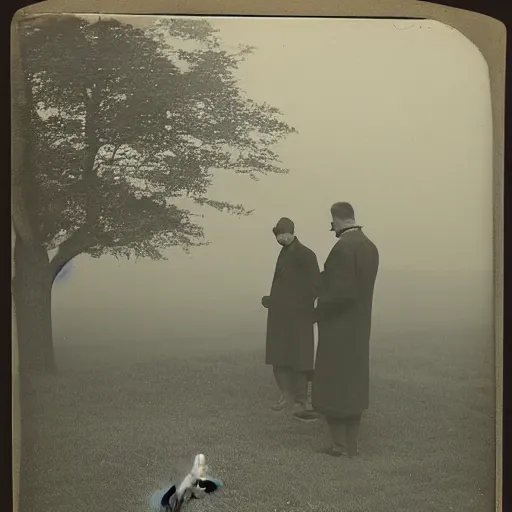 Image similar to a soul looking at his grave, night, fog, 1 9 0 0's photo