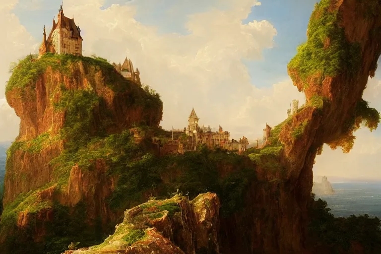 Image similar to a german castle on the cliff, by thomas cole, trending on artstation