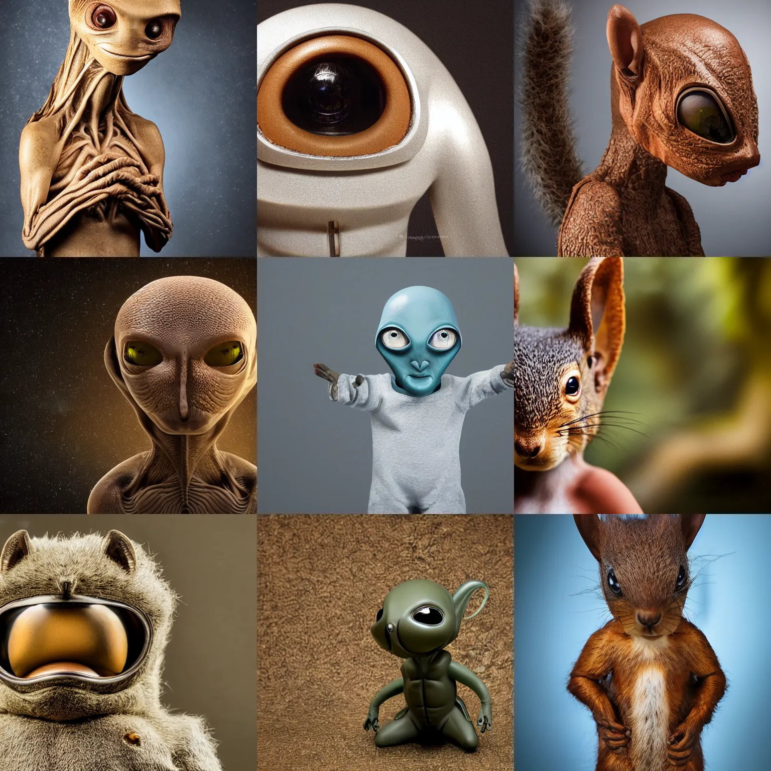 Prompt: studio photograph of an alien related to a squirrel