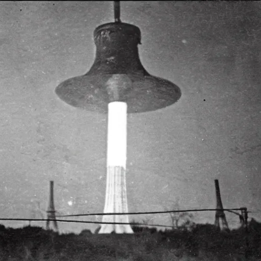 Image similar to 1 9 0 1 photo of nikola tesla wardenclyffe tower and ufo flying fast over in the distance