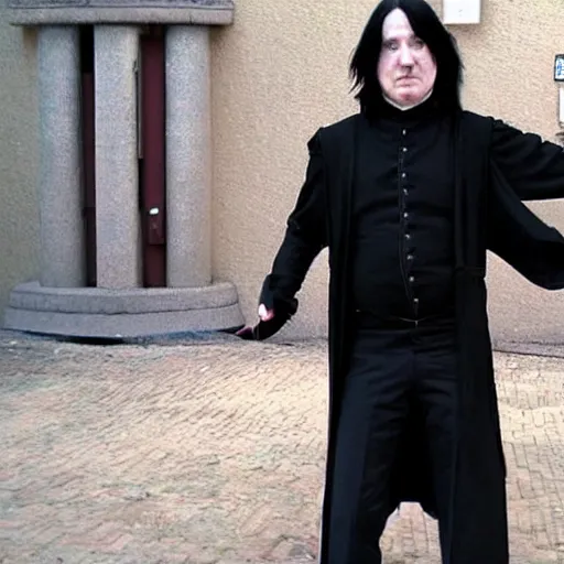 Prompt: Severus Snape dance in a bar, realistic, cyberpunk, full body, very detailed, super realistic