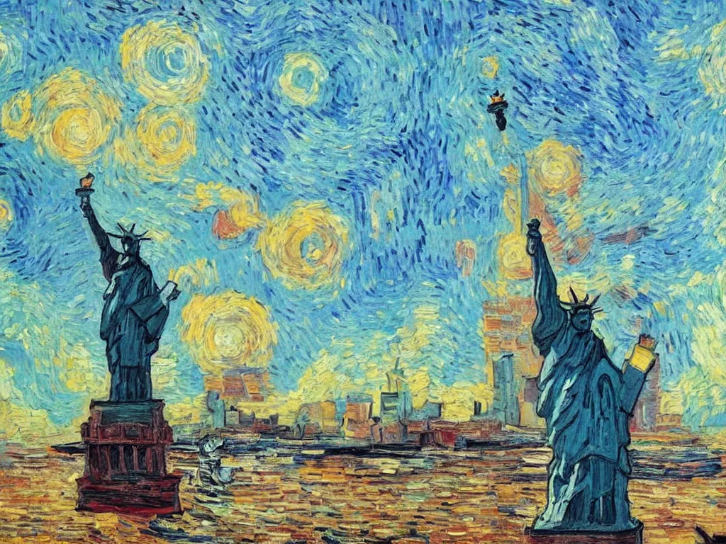 Prompt: bright beautiful oil painting of charlton heston on a beach with a ruined statue of liberty, light scatter, van gogh