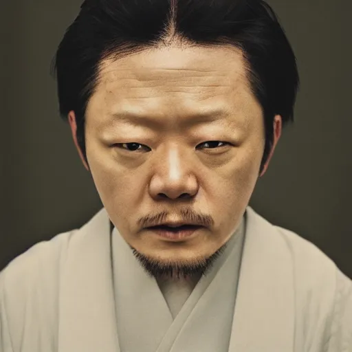 Image similar to expired fuji film portrait of albino tadanobu asano mix, hyperrealism, photorealistic, 8 k, imax quality