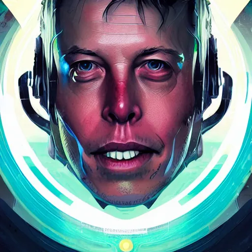 Prompt: elon musk as apex legends character, digital illustration portrait design, by android jones and greg rutkowski, retrowave color scheme, detailed, cinematic lighting, wide angle action dynamic portrait