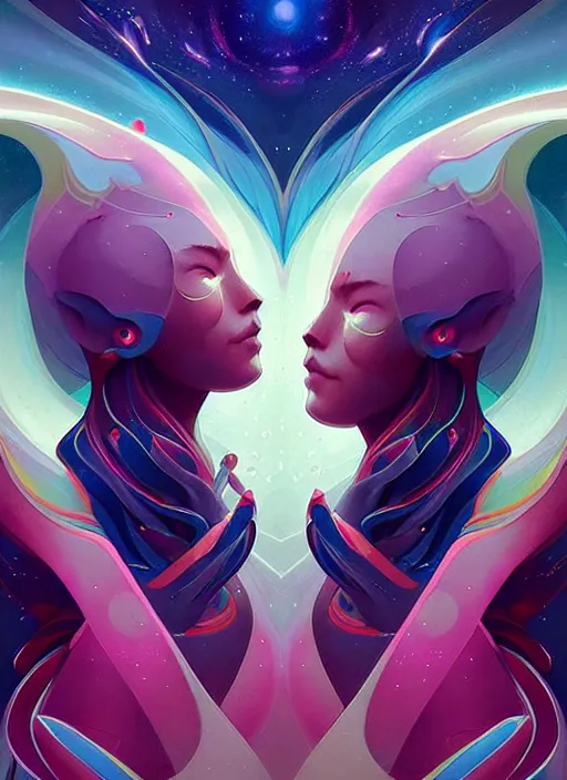 Image similar to symmetry!! gemini sign!! highly detailed, high contrast, light reflection, trippy, nebula, trending on art station by artgem, by peter mohrbacher, by wlop, by ruan jia