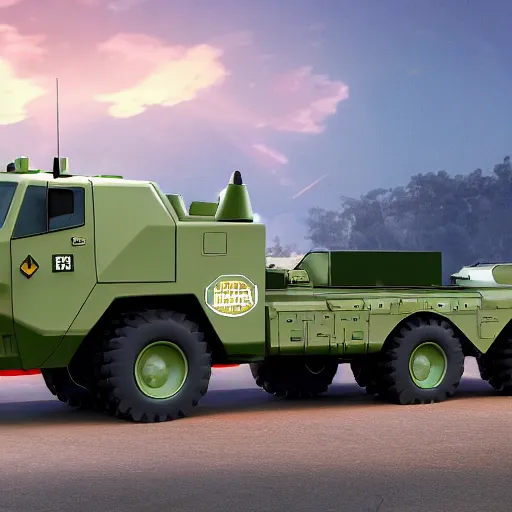 Prompt: HIMARS with rockets, Cars Pixar movie style, detailed, green