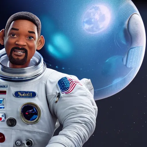 Image similar to will smith as a astronaut, claymation, 8 k, hyperdetalied, cgsociety,