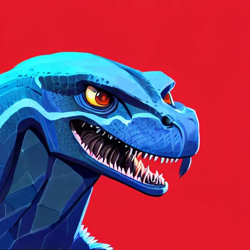 Image similar to portrait of an antropomorphic raptor creature, reptile face, dark blue scales, angry look, ready for battle, mattepainting concept blizzard pixar maya engine on cold night stylized background splash comics global illumination lighting artstation lois van baarle, ilya kuvshinov, rossdraws