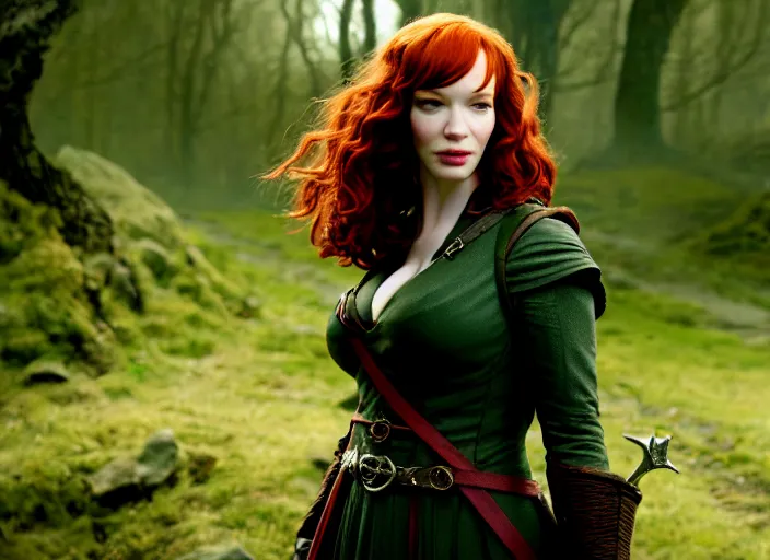 Prompt: filmstill christina hendricks the - lord - of - the - rings, 1 0 0 mm lens, canon eos, red cinema camera, frontal view, dynamic pose, intricate, elegant, highly detailed, centered, redshift, octane, smooth, sharp focus, zeiss lens,