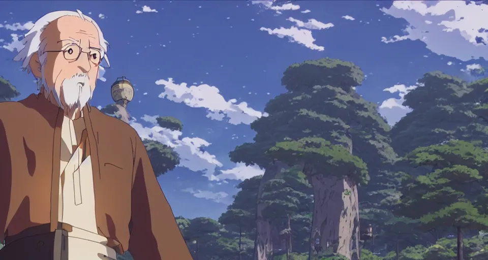 Prompt: anime grandpa on a fantasy adventure in the anime film by studio ghibli, armor, screenshot from the film by makoto shinkai