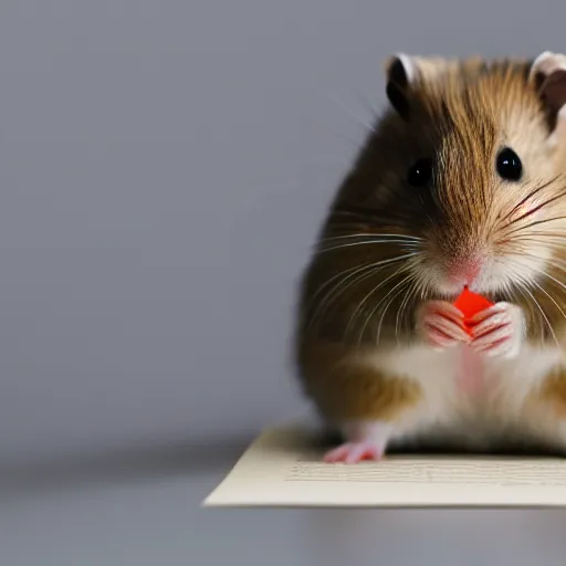 Image similar to detailed photo of a hamster holding a sealed letter, various poses, full body, unedited, daylight, dof, sharp focus, 8 k