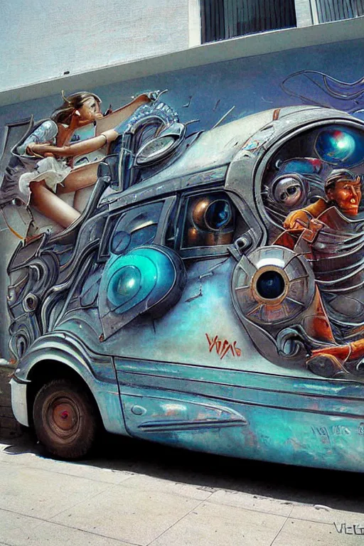 Image similar to futuristic old van mural by victor calleja bayard wu