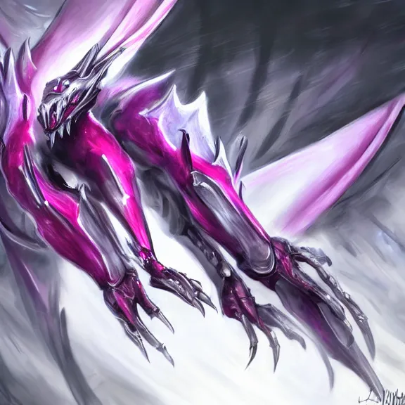 Image similar to very close up foot pov shot, hyperdetailed elegant beautiful stunning, anthropomorphic mecha female dragon, showing detailed dragon paws to camera, sharp claws, soft pads, sharp silver armor, fuchsia skin, anthro dragon art, warframe destiny fanart, furry paws furry, furaffinity, deviantart, octane, ekasportal