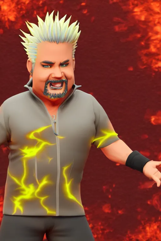 Prompt: 3 d render of guy fieri as a fire type pokemon, epic, detailed, stylized