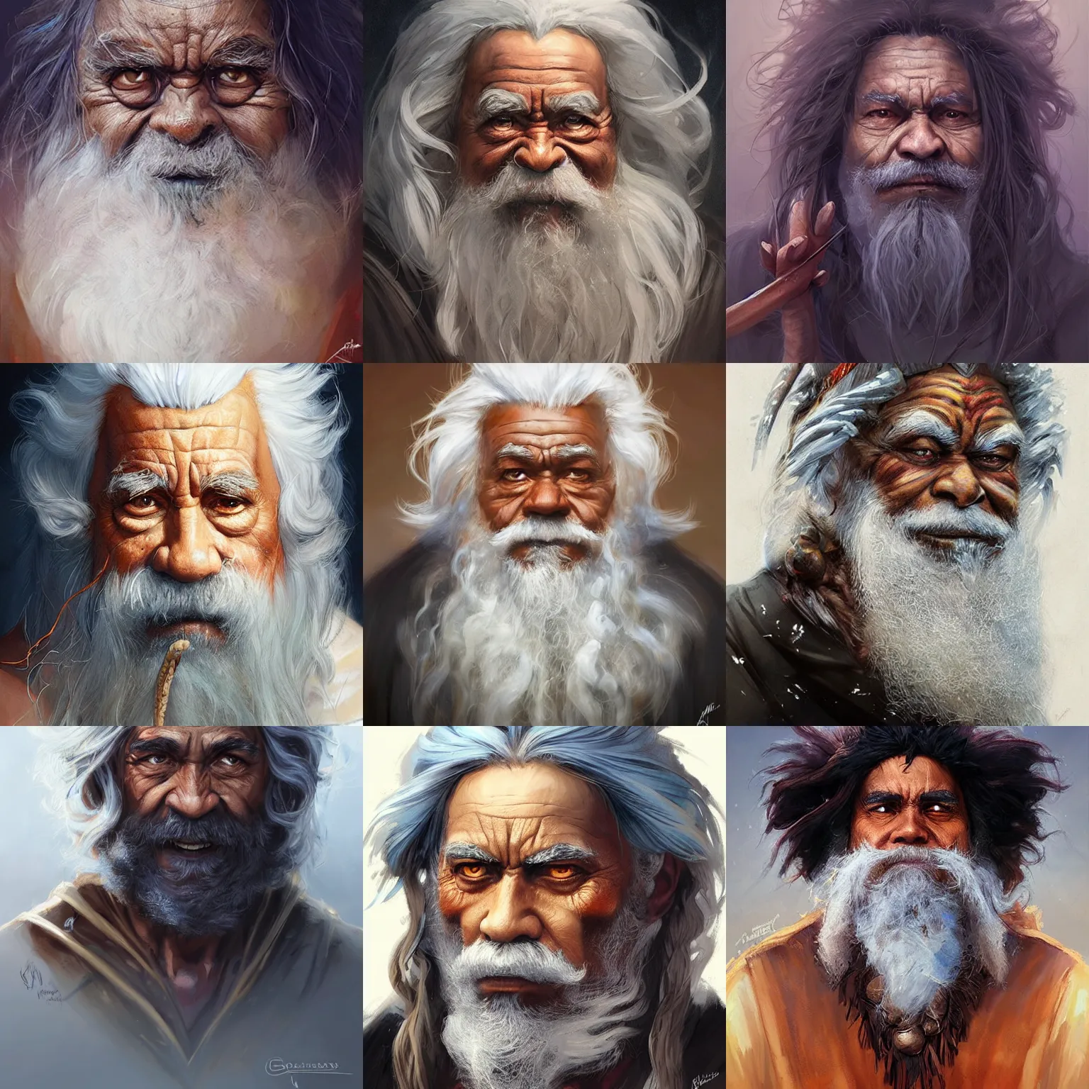 Prompt: aboriginal wizard, jack charles, art by artgerm and greg rutkowski and magali villeneuve, d & d, portrait, highly detailed, headshot, digital painting, trending on artstation, concept art, sharp focus, illustration