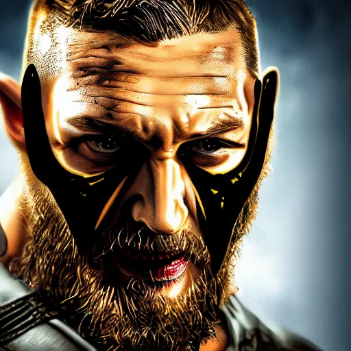 Image similar to Tom Hardy in wolverine suit Digital art 4K quality Photorealism