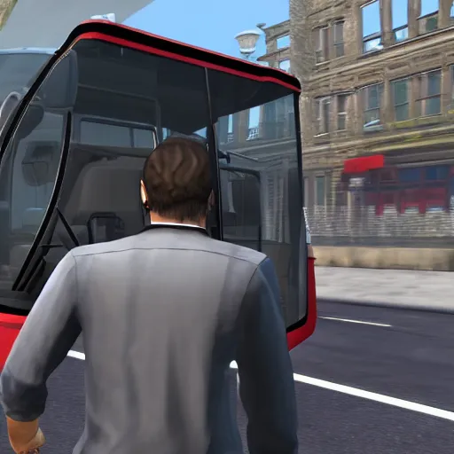 Prompt: niko bellic driving a bus in 4 k