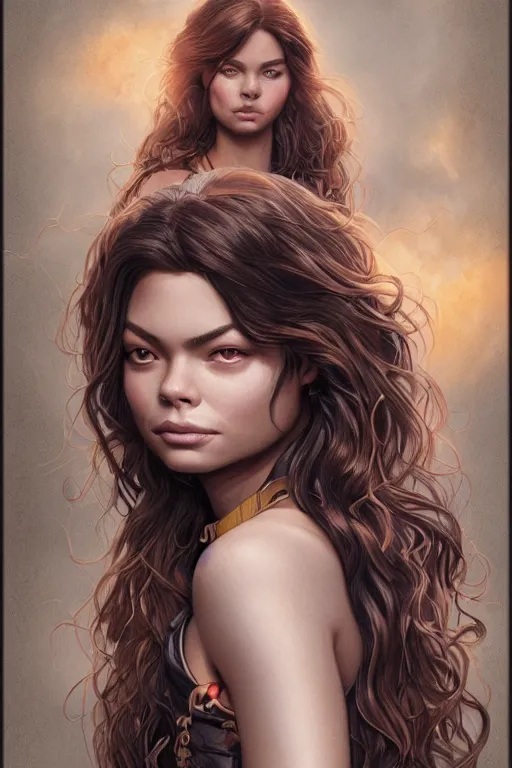 Prompt: fantasy comic book style portrait of a gorgeous teen model with ringlets who looks like miranda cosgrove, hyper realistic, illustration, trending on artstation, HD, 4k, 8k, intricate detailed anatomy, character design, by james gurney and tom bagshaw