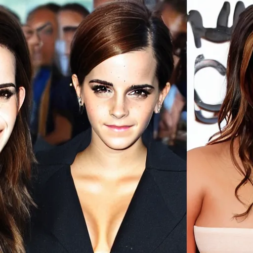 Image similar to emma watson mixed with kim kardashian, 5 0 - 5 0 mixture