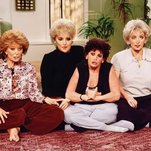 Image similar to Sam Harris meditating with the Golden Girls