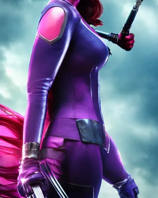 Image similar to scarlett johansson portraying a beautiful psylocke from marvel comics, beautiful scarlett johansson psylocke, movie, hyper realistic, hollywood promotional image, imax, 8 k