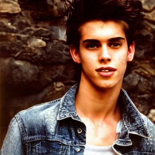 Prompt: a very handsome rebellious hot young guy, 1 9 8 8 photo