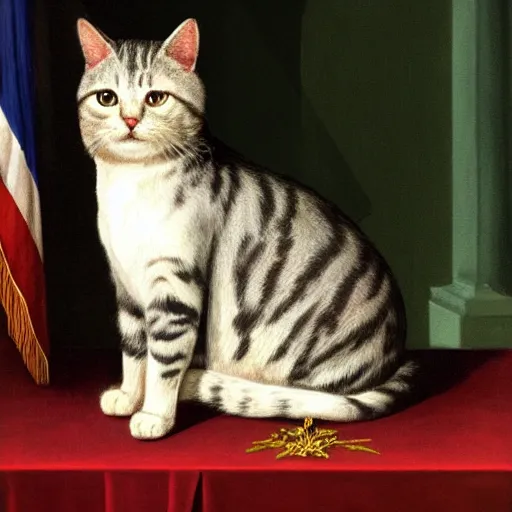 Image similar to a presidential portrait of a cat