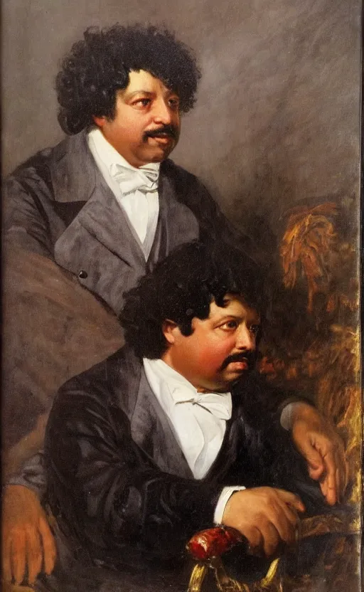 Image similar to Portrait of Alexandre Dumas, oil on canvas, highly detailed, by Delacroix, 8k