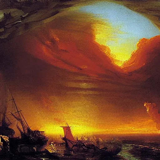 Prompt: Tijuana in flames painted by Thomas Cole