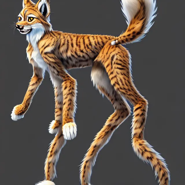 Image similar to the full body of anthropomorphic lynx fursona from behind wearing a steampunk suit as unimaginably beautiful, gorgeous, elegant, young woman with lynx head, fluffy tail, paw pads, an ultrafine hyperdetailed illustration by furaffinity, intricate linework, white fur, unreal engine 5 highly rendered, global illumination, radiant light, detailed and intricate environment