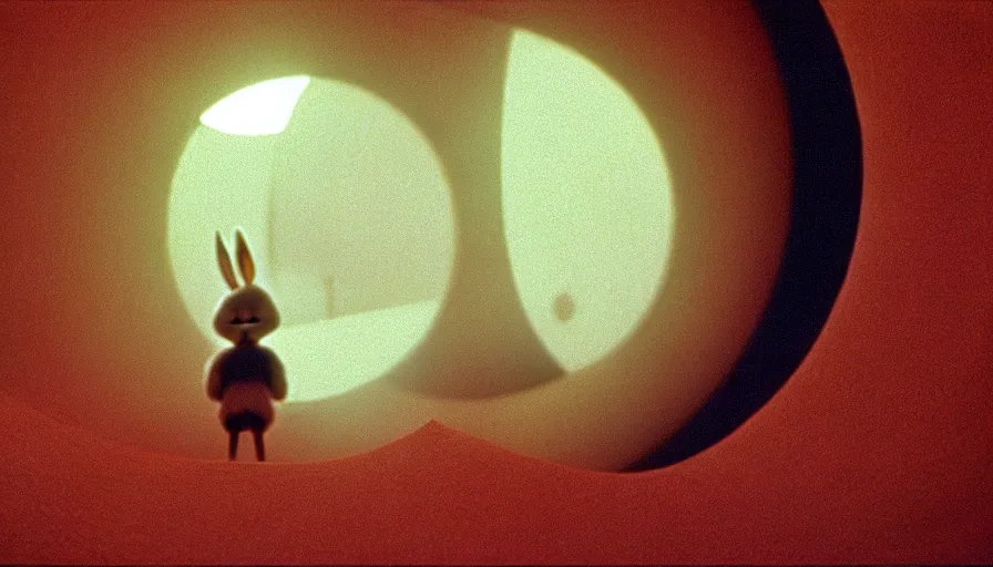 Prompt: 1 9 6 0 s movie still of bugs bunny, 2 0 0 1 a space odyssey, cinestill 8 0 0 t 3 5 mm, high quality, heavy grain, high detail, panoramic, cinematic composition, dramatic light, ultra wide lens, anamorphic, flares