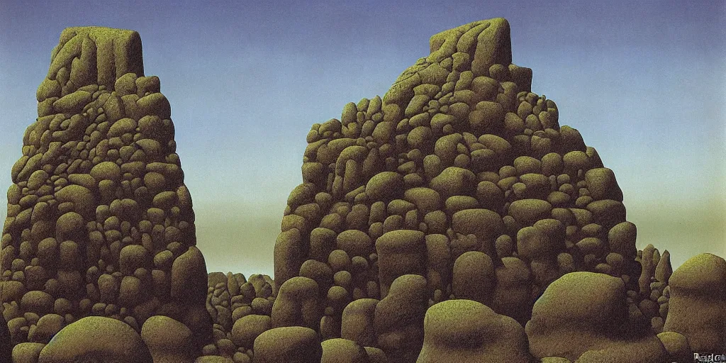 Image similar to Megalithic Monolithic in taiga landscape by Richard Corben, by René Magritte, surrealism, gothic, baroque