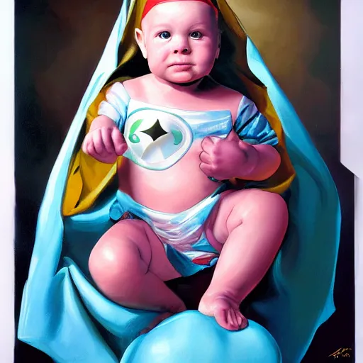 Image similar to portrait of a baby seal super hero, oil painting by alex ross