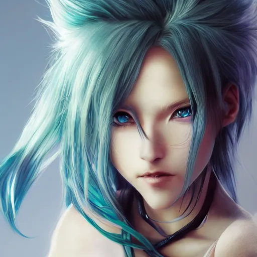 Prompt: portrait of young girl half dragon, dragon skin, blue hair, long hair, highly detailed 3D render, 8k, rpg concept art character, jrpg character, manga, anime, video game character, concept art, by Yoshitaka Amano