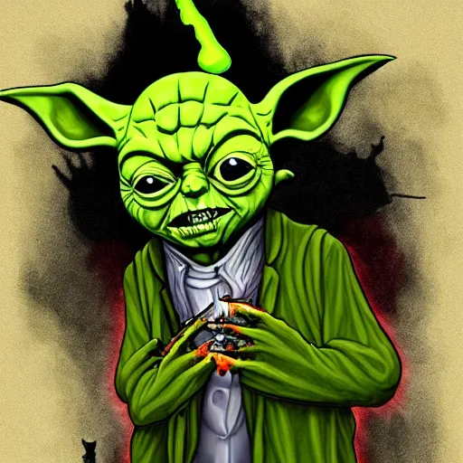 Prompt: zombie yoda, yoda as a zombie, craola, zombified, scary