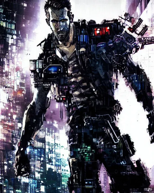 Image similar to epic portrait of cyberpunk ryan reynolds by yoji shinkawa