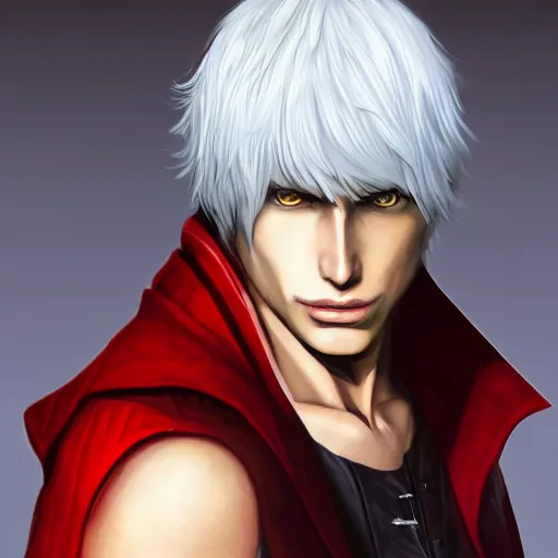 KREA - portrait of dante from devil may cry 4, medium length hair,  realistic, high quality, unreal engine, highly detailed face, sharp focus,  depth of field, ambient lighting, ray tracing, 8k, hdr