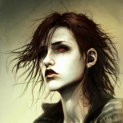 Image similar to teenage grunge punk rock, character headshot concept art, sharp, digital matte painting, art by luis royo, greg rutkowski, wlop, dramatic lighting, trending on artstation