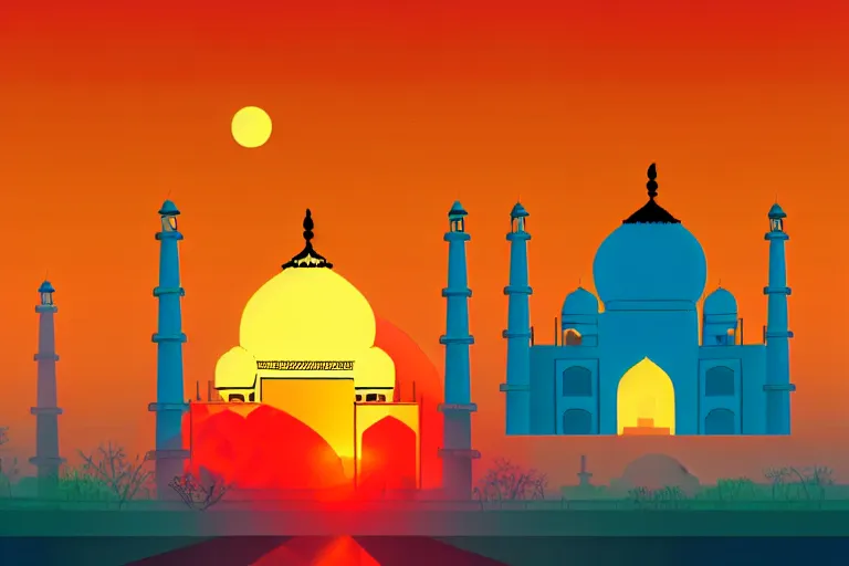 Image similar to minimalist boho style art of colorful taj mahal at sunrise, illustration, vector art